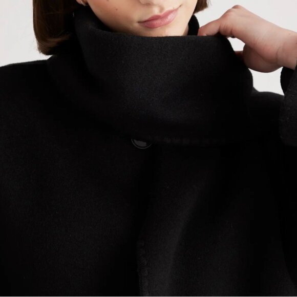 NEW Quince Double Faced Merino Wool Scarf Coat S Black - Picture 4 of 16